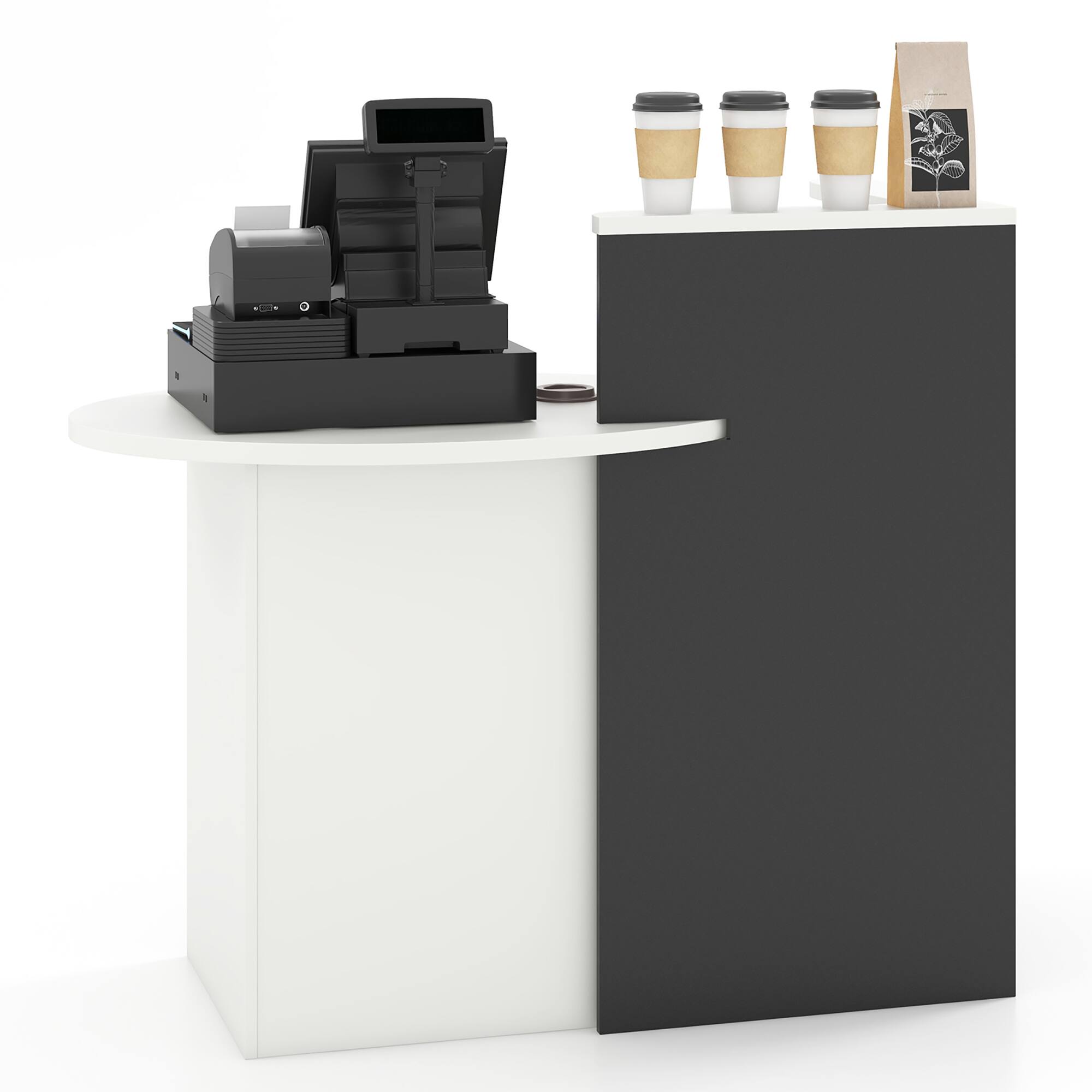 Alt View 9. Gymax - Gymax Front Reception Counter Desk Checkout Office Desk w/ Open Shelf & Lockable Drawer - Black, White.