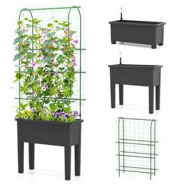 Gymax - Raised Garden Bed w/ Trellis for Climbing Plants Self-Watering Planter Box w/ Water Level Gauge Removable Legs - Green