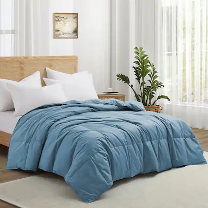 Front. Puredown - Puredown Luxurious 300TC 100% Organic Cotton Down Feather Fiber Comforter, Navy, Twin - Navy.