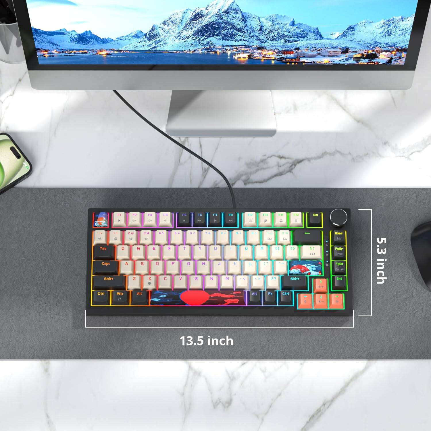 5.3 inch  
13.5 inch