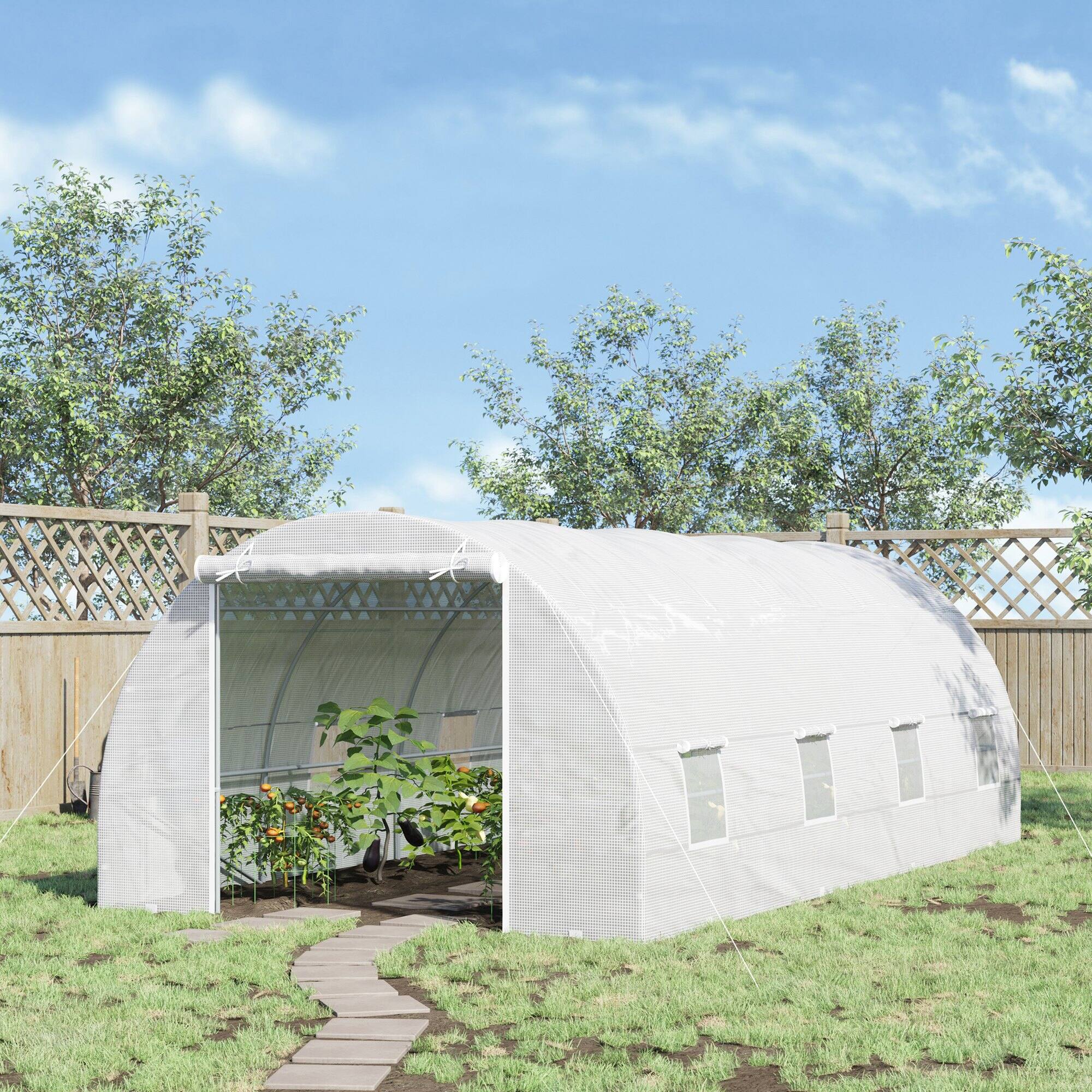 Alt View 1. Outsunny - 20' x 10' x 7' Walk-In Tunnel Greenhouse with Zippered Door & 8 Mesh Windows, Large Garden Green House Kit - White.