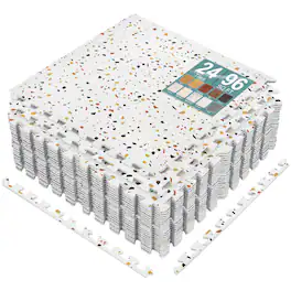 Sorbus - 96 Sq. Ft. Wood Grain Floor Tiles Foam Mat EVA Interlocking Mats Tile 3/8-Inch Thick Flooring Wood Mats w/Borders - Confetti