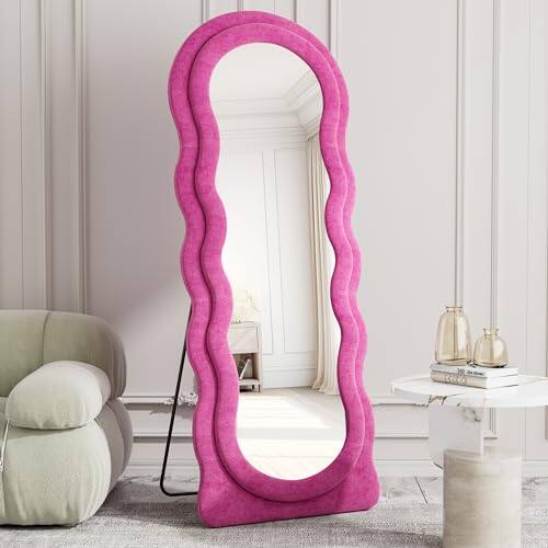 Comfort Essence - Full Length Mirror 63"x24" Wavy Floor Arched Standing Mirrors Cloud Shaped Flannel Wall Dressing Body Han - Wavy - Pink