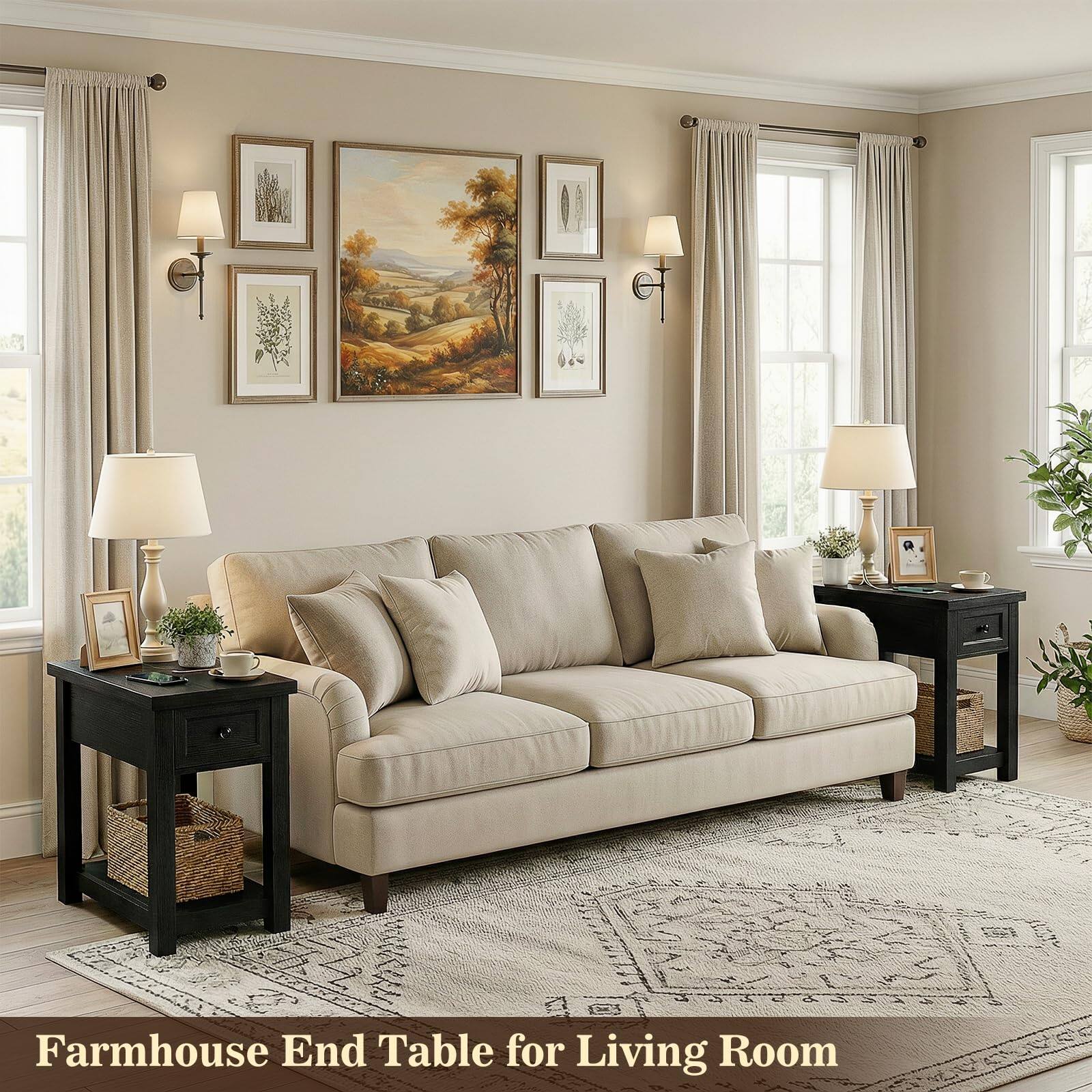 Farmhouse End Table for Living Room