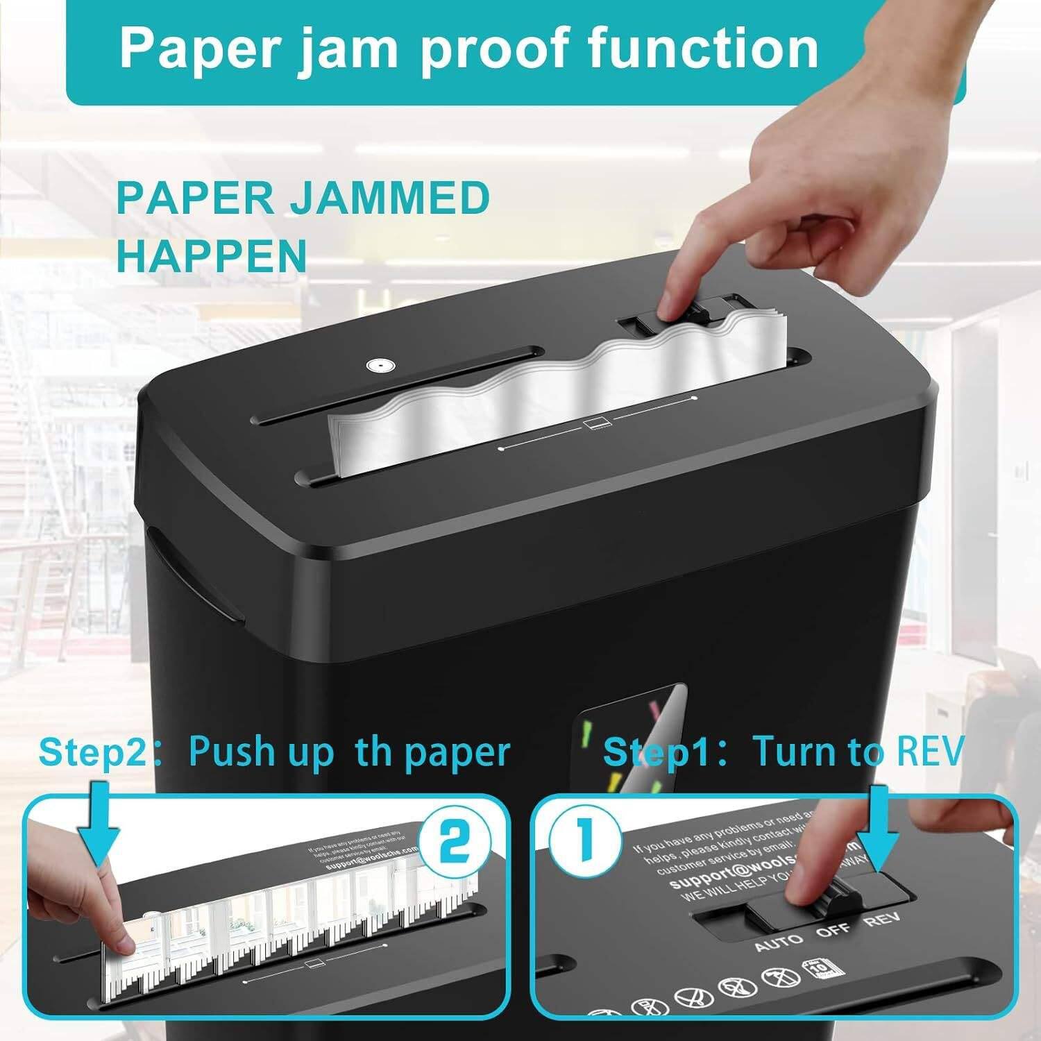 Paper jam proof function

PAPER JAMMED HAPPEN

Step1: Turn to REV

Step2: Push up the paper

If you have any problems or need help, please kindly contact our customer service at support@woolsupport.com. WE WILL HELP YOU.
