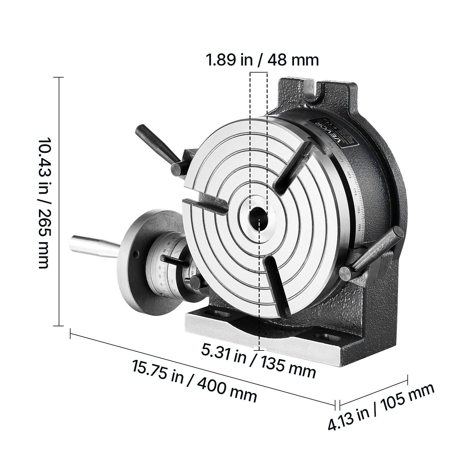 1.89 in / 48 mm  
10.43 in / 265 mm  
5.31 in / 135 mm  
15.75 in / 400 mm  
4.13 in / 105 mm