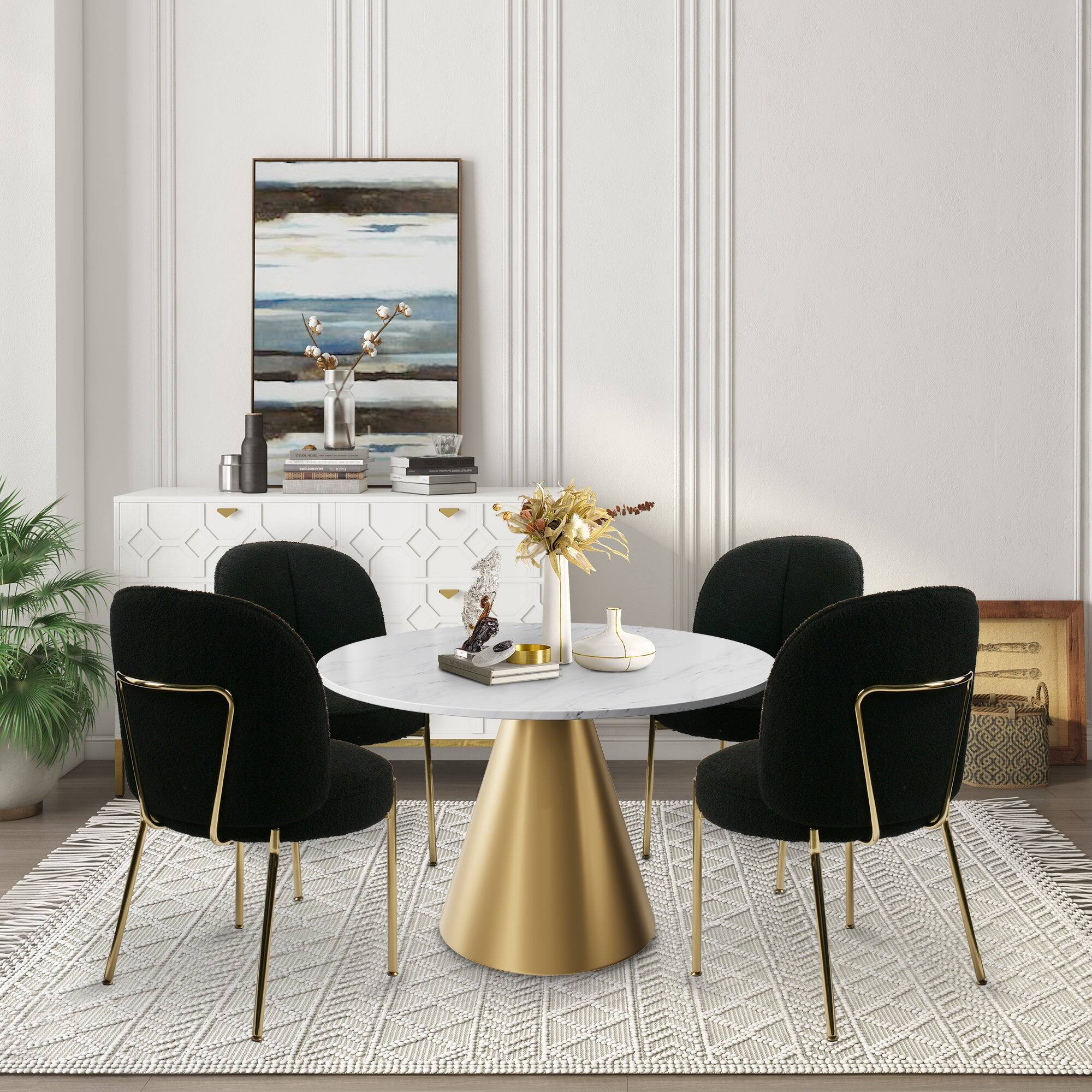 Alt View 3. Boyel Living - Teddy Fabric Dinning Chair in Black with Adjustable Foot Nails (Set of 2) - Black.