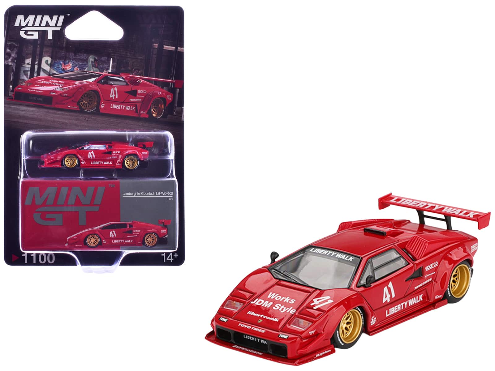 True Scale Miniatures - Lamborghini Countach LB-WORKS #41 Red Limited Edition 1/64 Diecast Model Car by Mini GT