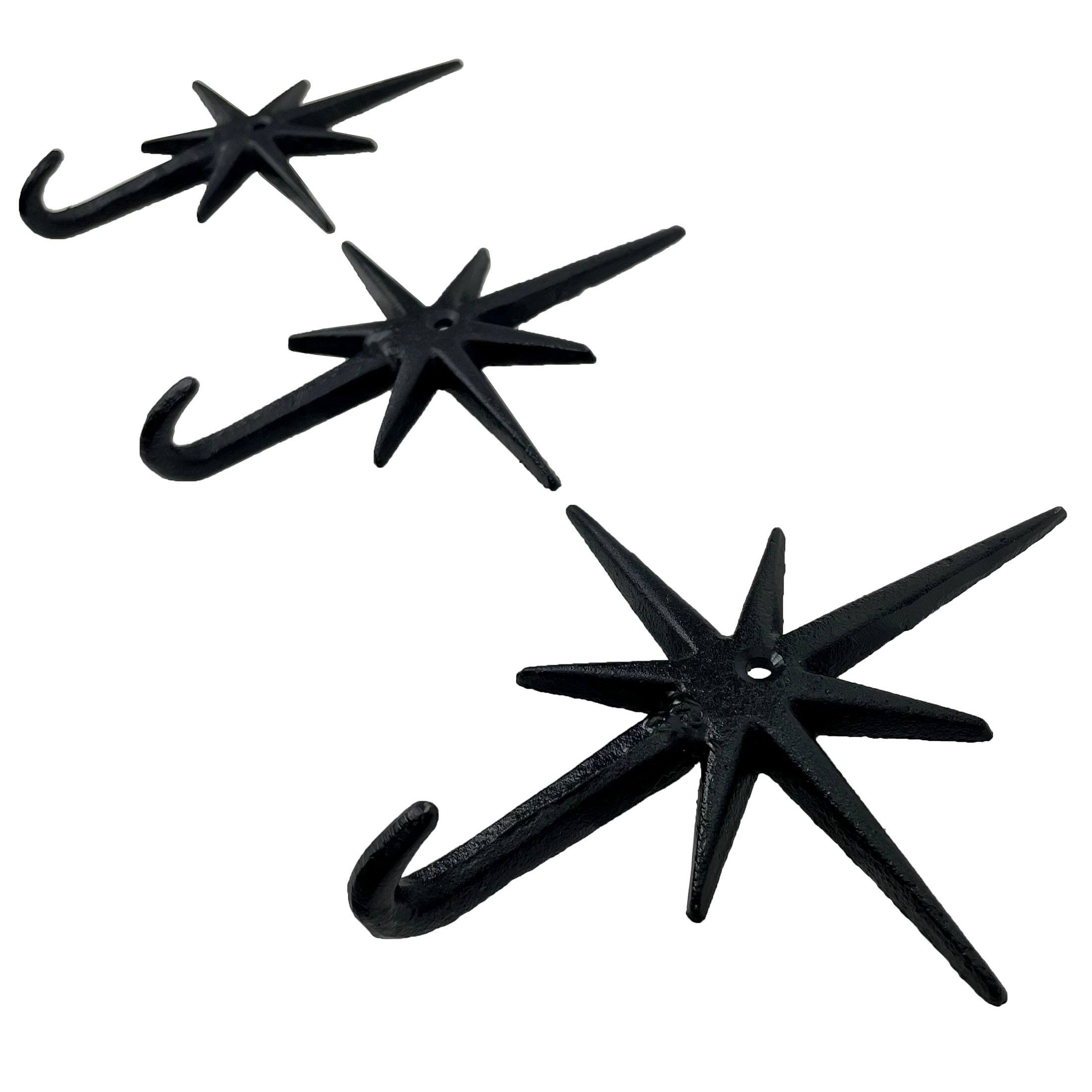 Alt View 5. Zeckos - Set of 3 Black Finish Cast Iron Atomic Starburst Wall Hooks - Black.