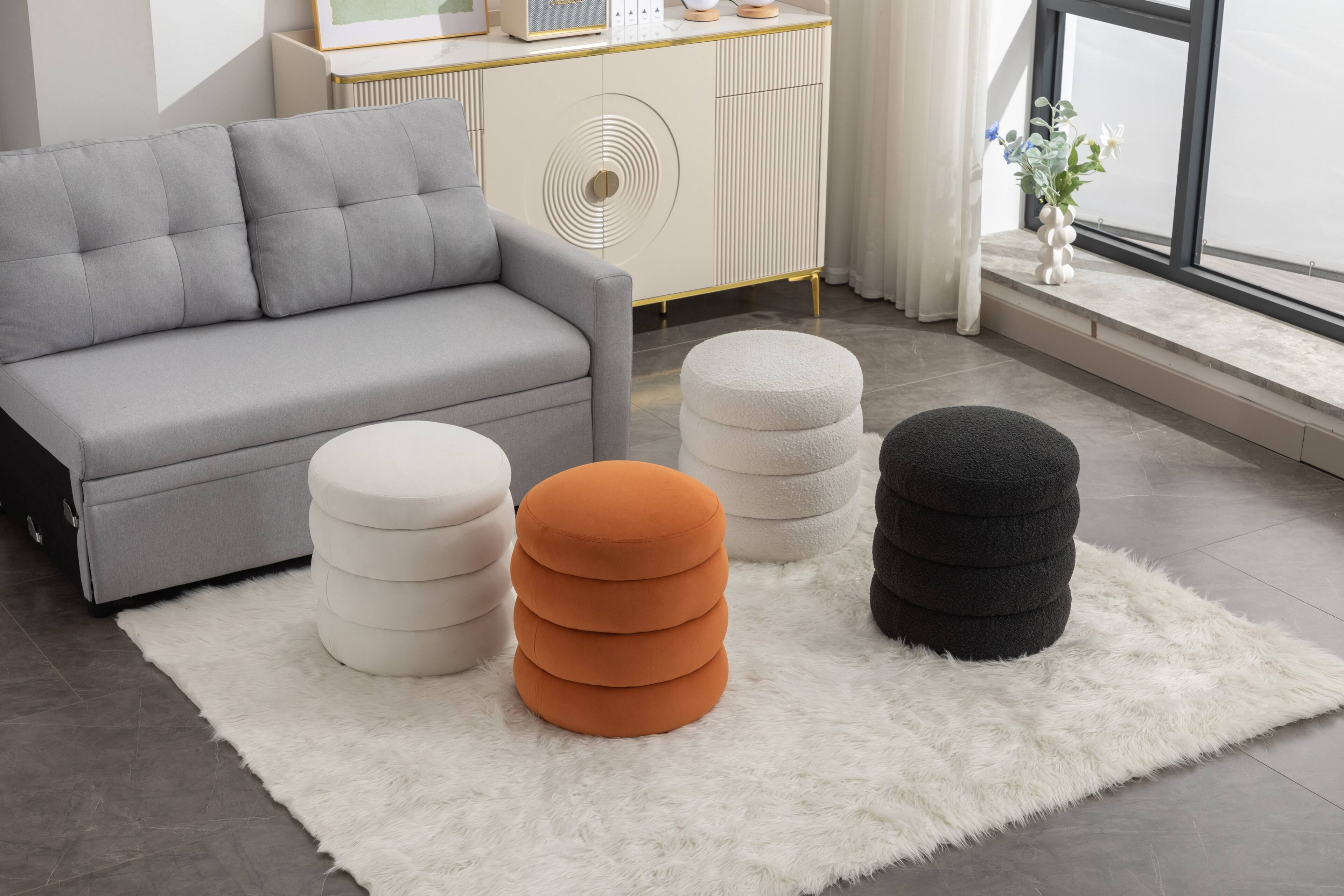 Alt View 5. GOODSILO - Soft Velvet Round Ottoman Footrest Stool with Wooden Frame for Living Room and Bedroom Comfortable Seating - Ivory.
