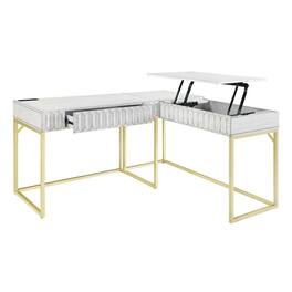 Manhattan Lane - Fredie Corner Desk with Lift-Top USB Port, Gold Frame, Antique White - Antique White, Gold