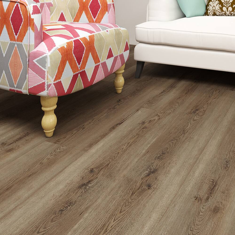 Angle. Dotfloor - 62.6"x9" SPC Composite Flooring; 5 Planks/Box (19.56 sq. ft/Box); 8mm Thick with ; 30 mil Wear Layer; - Shabby Cream.