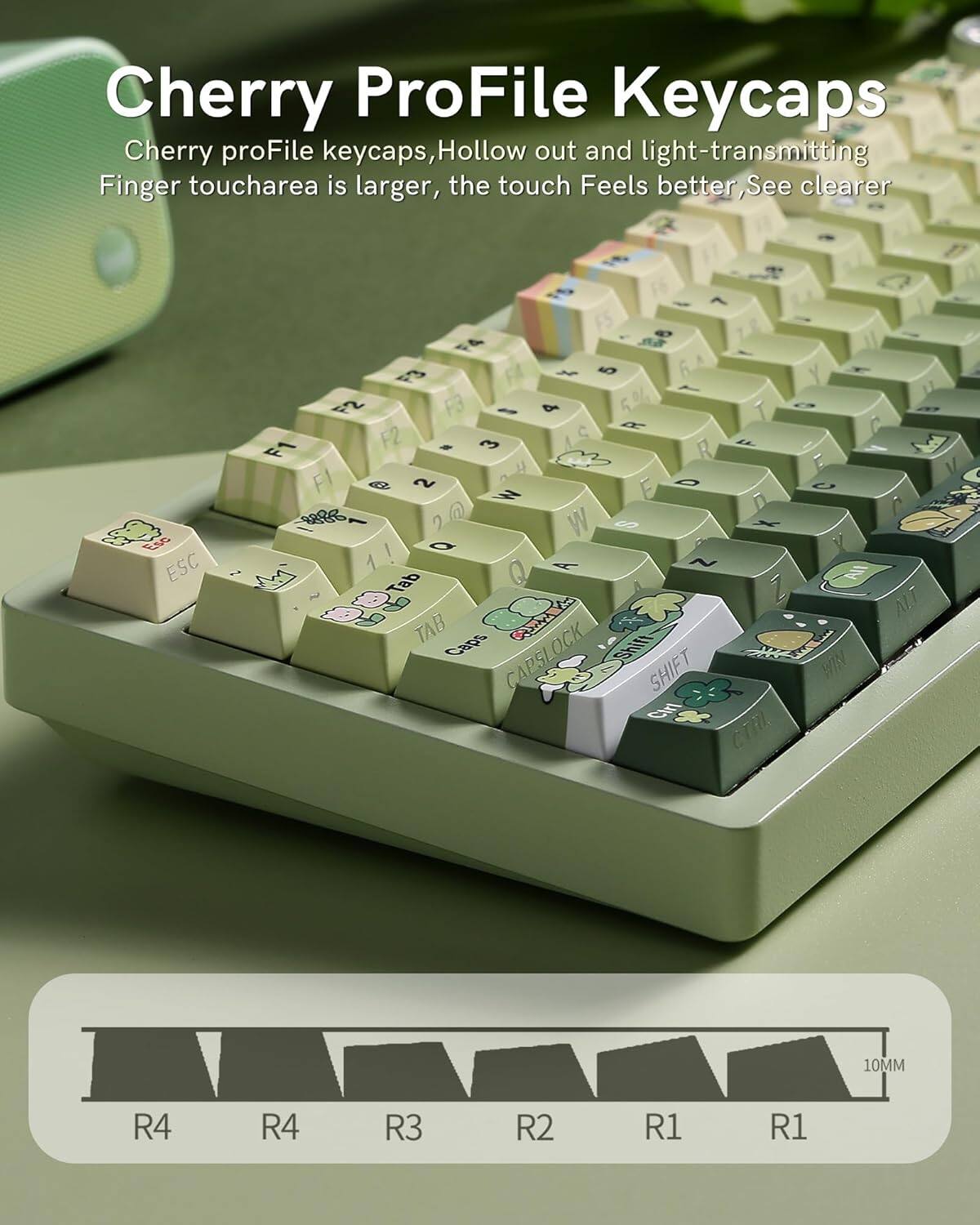 Cherry ProFile Keycaps

Cherry proFile keycaps, Hollow out and light-transmitting. Finger touch area is larger, the touch feels better, see clearer.

ESC F5 FA F3 - N ST F3 - & 5 1 C T F1 F2 3 4 F1 G 2 O Z 2 @ W ! 0 1 A ~ M Tab Q ~ TAB caps CT OCK CAPSLOCK Shift SHIFT c C E C y ALT WIN

10MM R4 R4 R3 R2 R1 R1