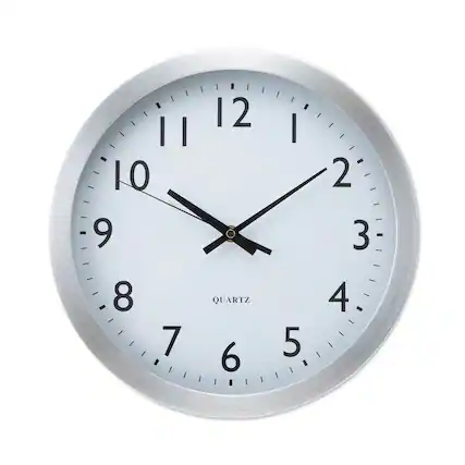 Front. Universal - UNV10425 12 in. Overall Diameter Brushed Aluminum Wall Clock - Silver Case - White/Silver.