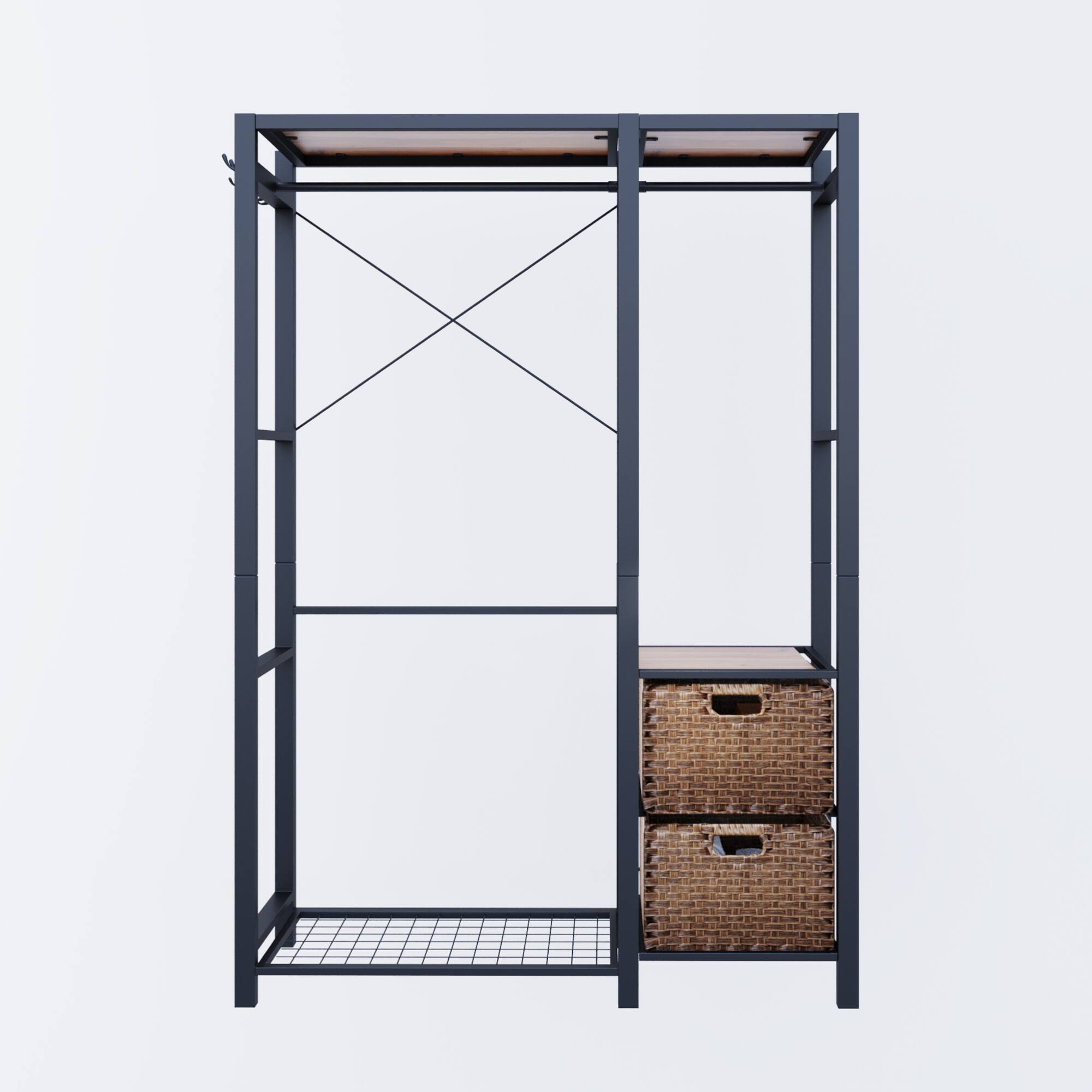 Alt View 7. GOODSILO - Freestanding Wood Garment Rack with Shelves, Drawers and Hanging Hooks - Heavy Duty Closet Organization System - Brown.