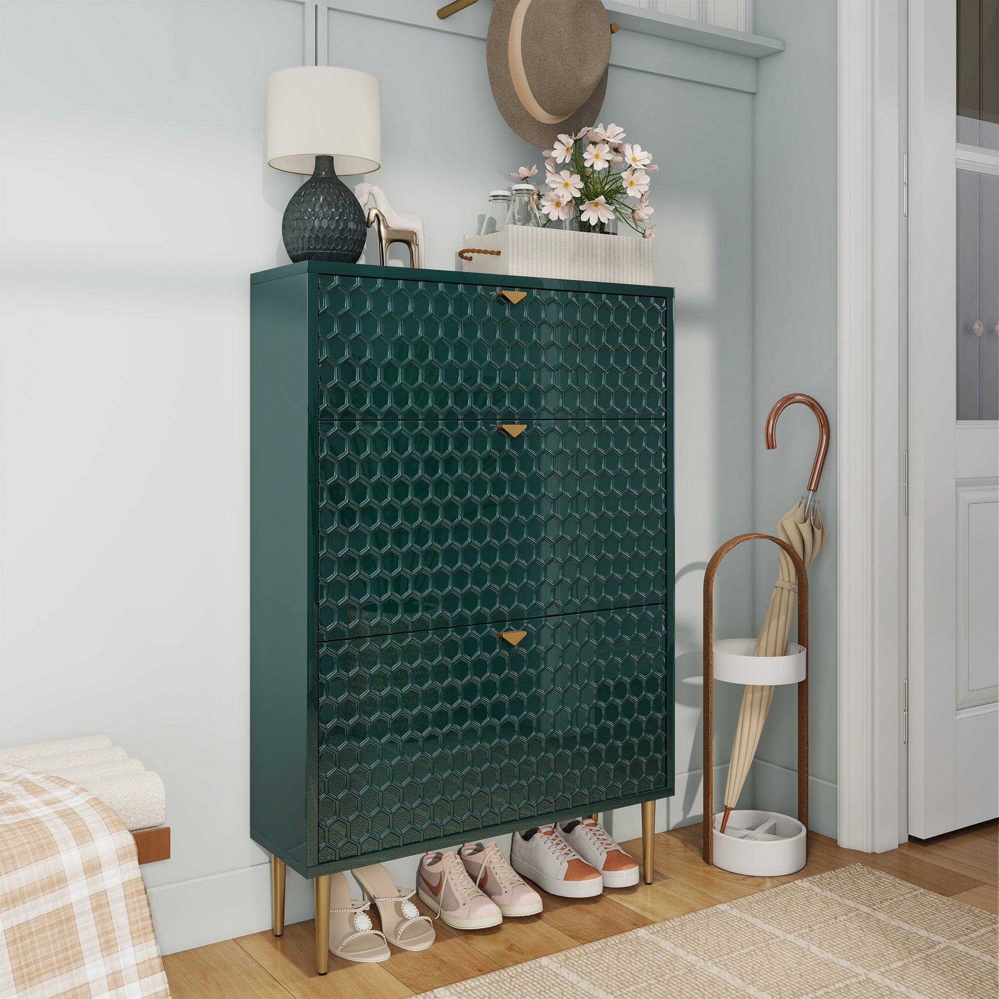 Alt View 3. Boyel Living - Green MDF Shoe Storage Cabinet (24-Pair) - Green.