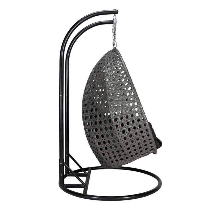 Alt View 2. LeisureMod - Leisuremod Outdoor 2-Person Charcoal Wicker Egg Swing Chair with Steel Stand, Washable Cushions & Waterproof Cover - Black.