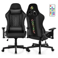 Costway - Gaming Chair with RGB LED Lights - Black - Front_Zoom