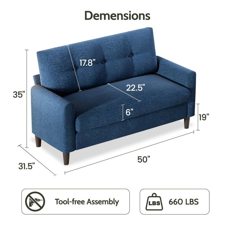 Dimensions:  
- Height: 35"  
- Width: 50"  
- Depth: 31.5"  
- Seat Height: 17.8"  
- Seat Depth: 22.5"  
- Armrest Height: 19"  
- Back Height: 6"  

Tool-free Assembly  
Weight Capacity: 660 LBS