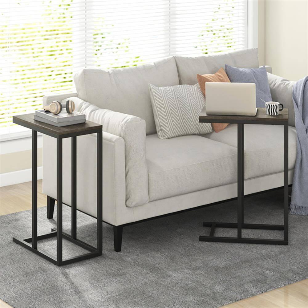 Angle. Kadyn - Sofa Side End Table, End Table, Couch Table,C-shaped Side Table with Heavy-duty Metal Frame-Oak - Gray.