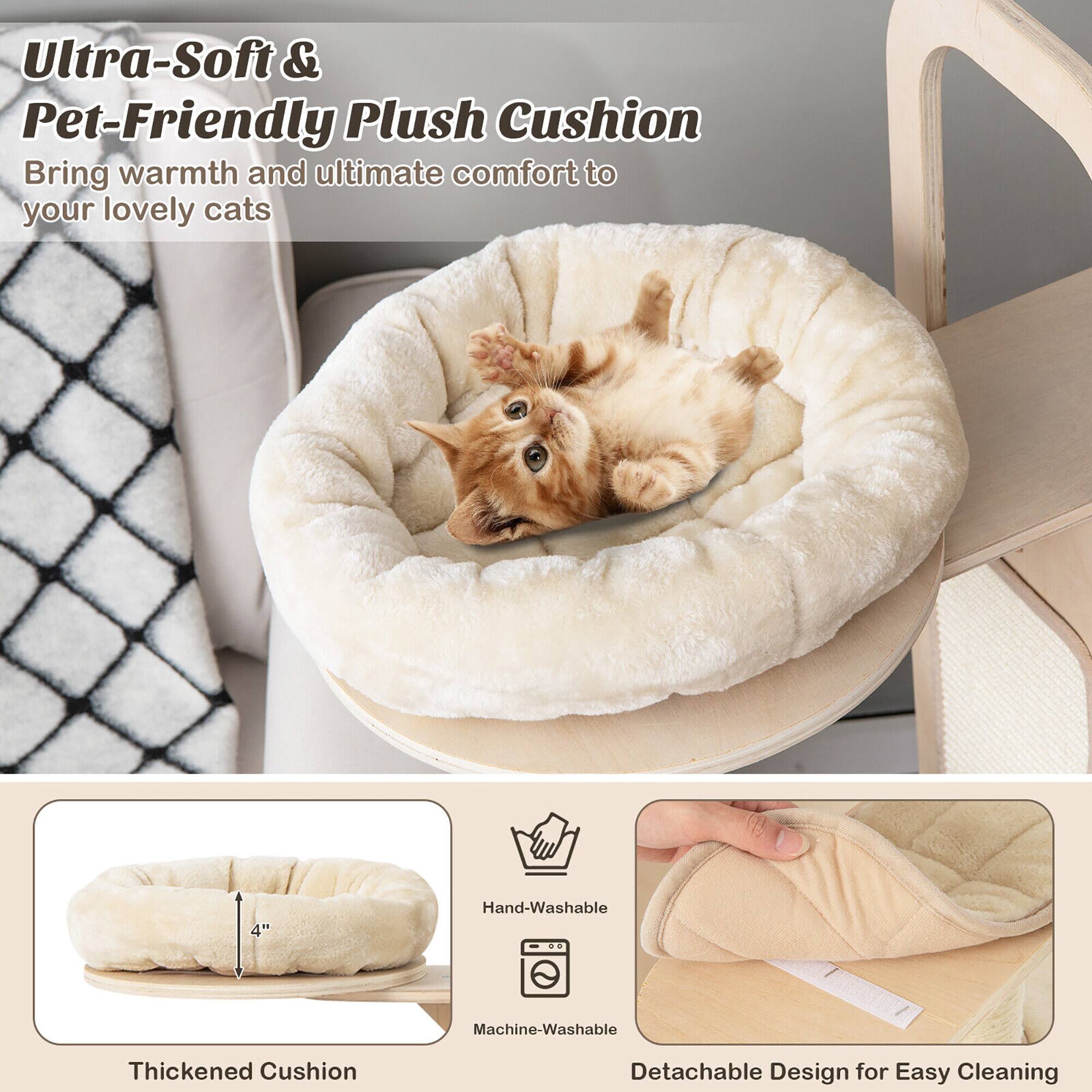 Ultra-Soft & Pet-Friendly Plush Cushion  
Bring warmth and ultimate comfort to your lovely cats  

4" Thickened Cushion  
Hand-Washable  
Machine-Washable  
Detachable Design for Easy Cleaning