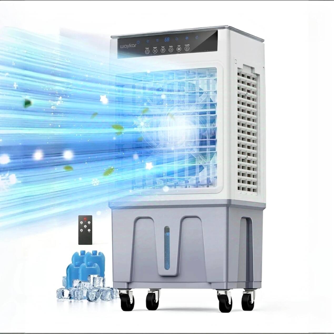 Front. Waykar - Waykar 3531 CFM High-Performance Evaporative Air Cooler/Air Conditioner with 30L Tank & Turbo Cooling - White.