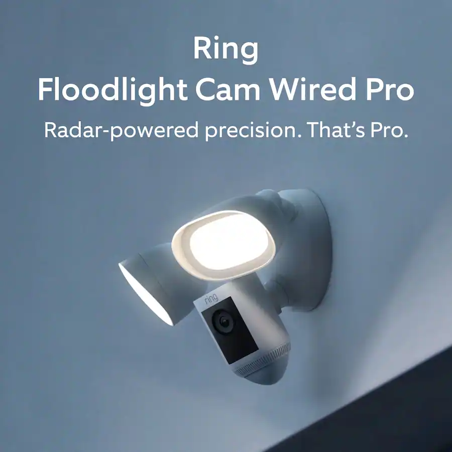 Group Rong 99 Ring Floodlight Cam Pro with 2K Video and Ring Vision, 2 LED Lights ...