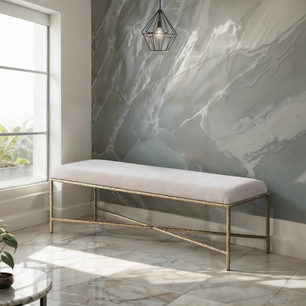 Alt View 1. Meridian Furniture - Valley Beige Chenille Fabric Bench - Beige.