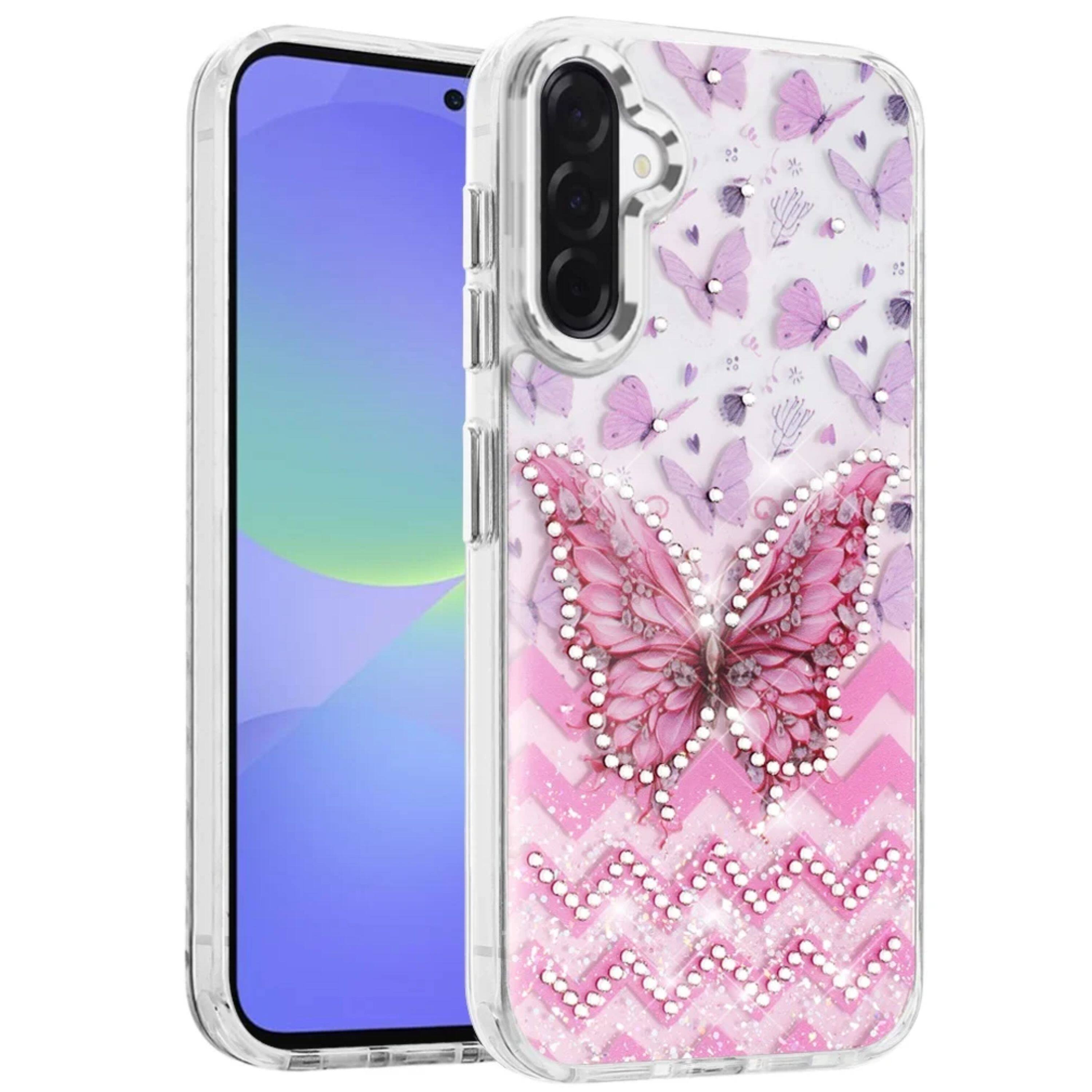 Angle. Kitcheniva - Colorful Epoxy Jewel Design Case With Tempered Glass For Samsung A37 C - Multicolor.
