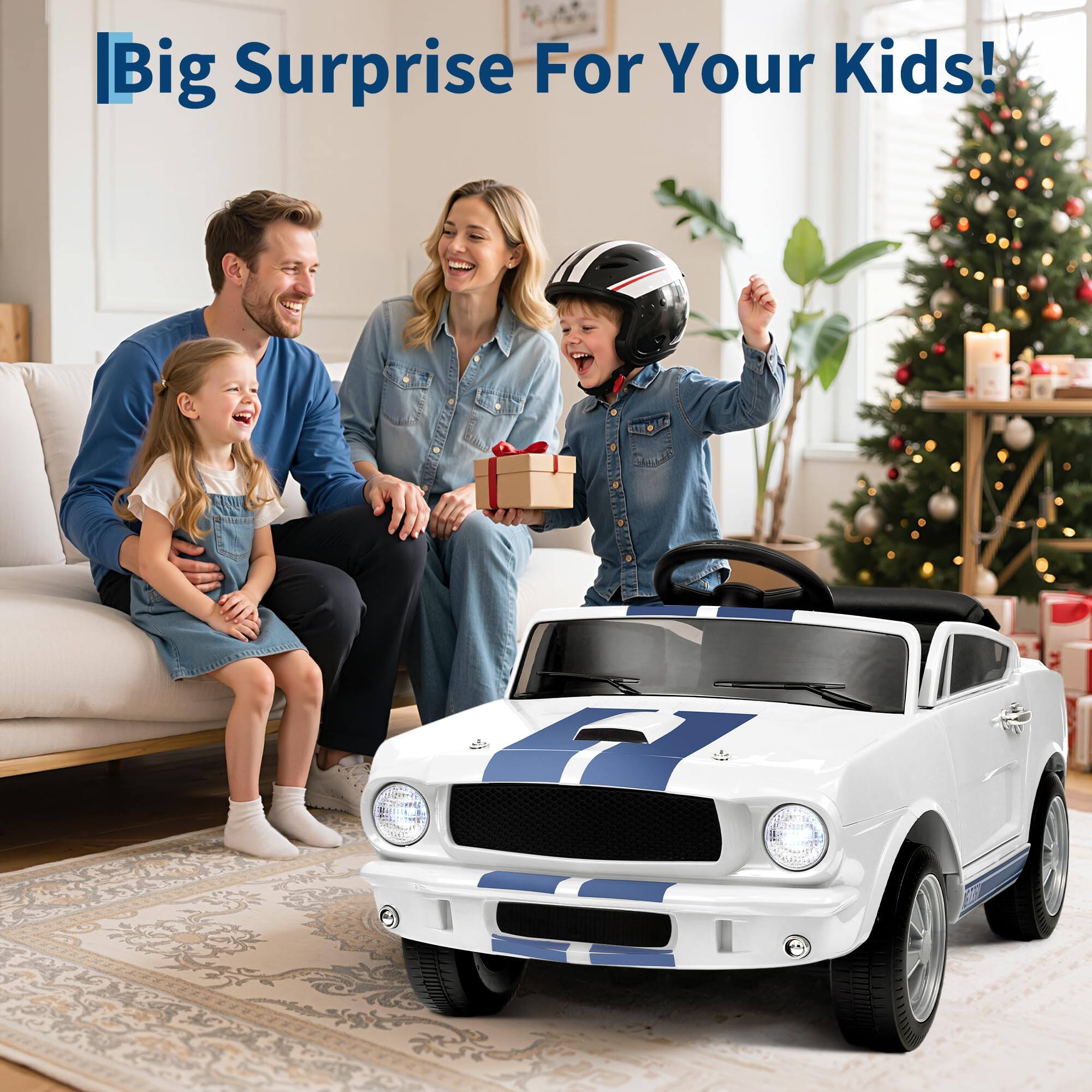 GARVEE - 12V Licensed Ford Mustang Shelby GT350 Ride-On Toy Car for Toddlers with Parental Remote Control, Upgraded Display Panel - White