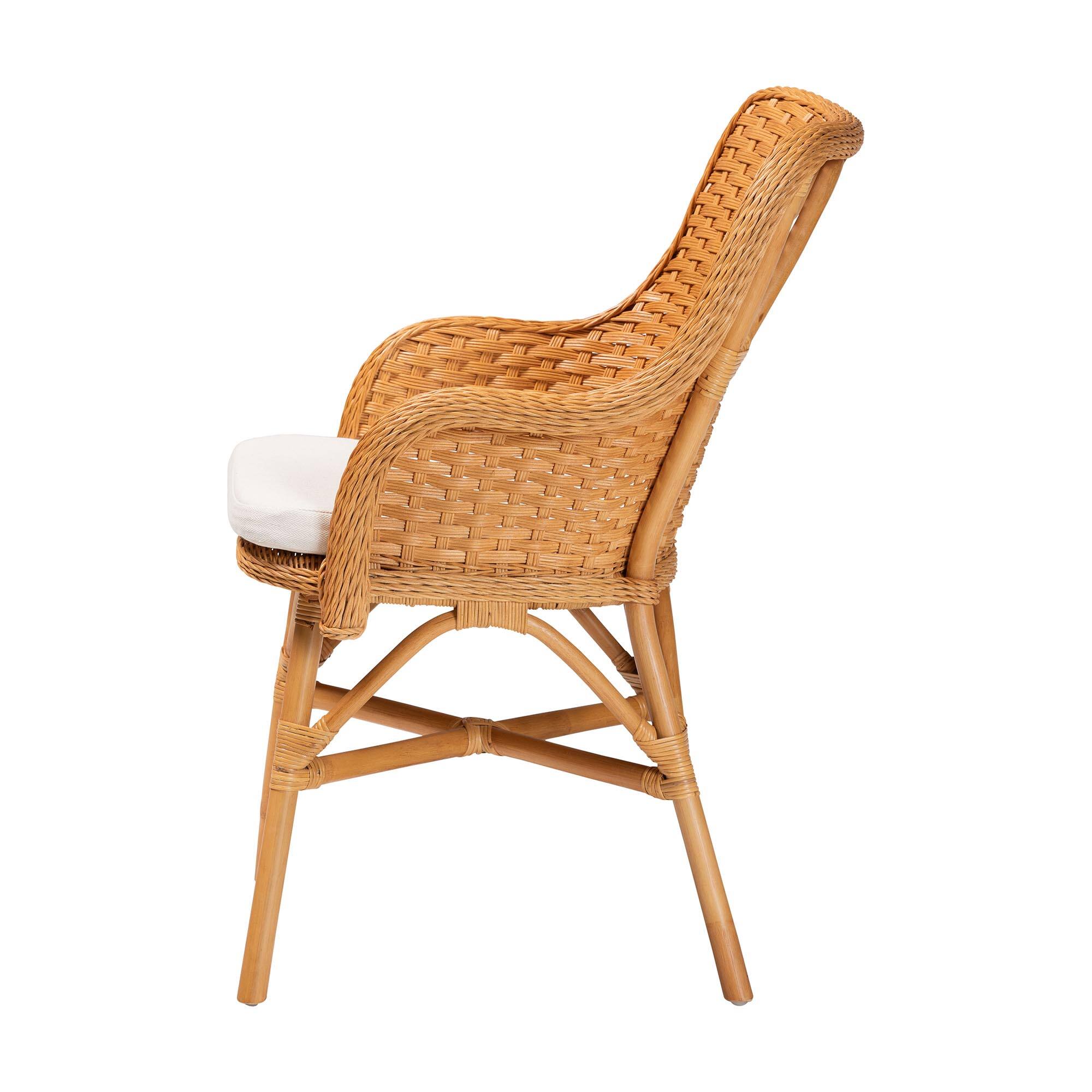 Left. bali & pari - Celsie Bohemian Rattan Dining Chair - Light Honey/White.