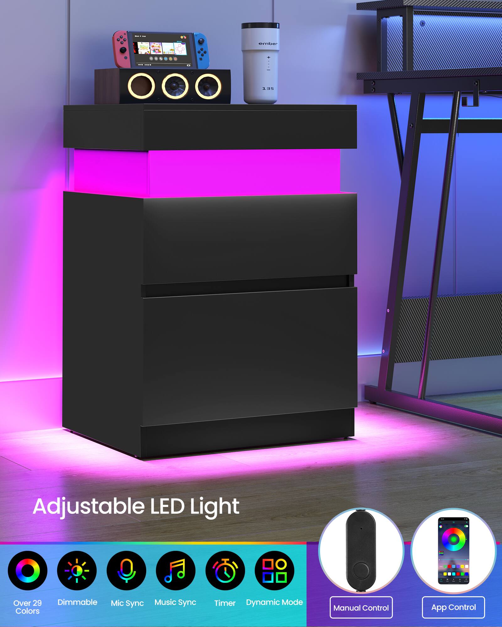Adjustable LED Light Over 29 Dimmable Mic Sync Music Sync Colors Timer Dynamic Mode Manual Control App Control