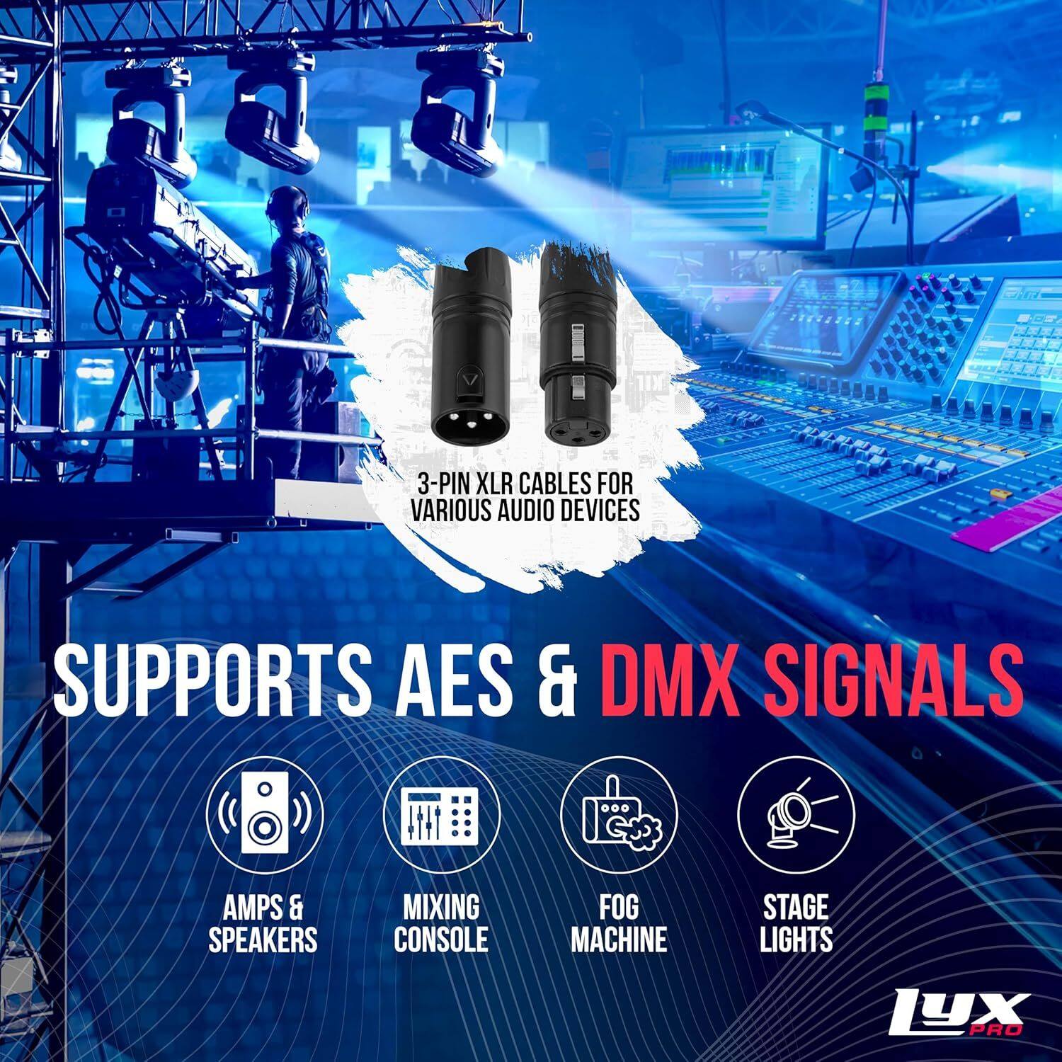 3-PIN XLR CABLES FOR VARIOUS AUDIO DEVICES SUPPORTS AES & DMX SIGNALS AMPS & SPEAKERS MIXING CONSOLE FOG MACHINE STAGE LIGHTS LYX PRO