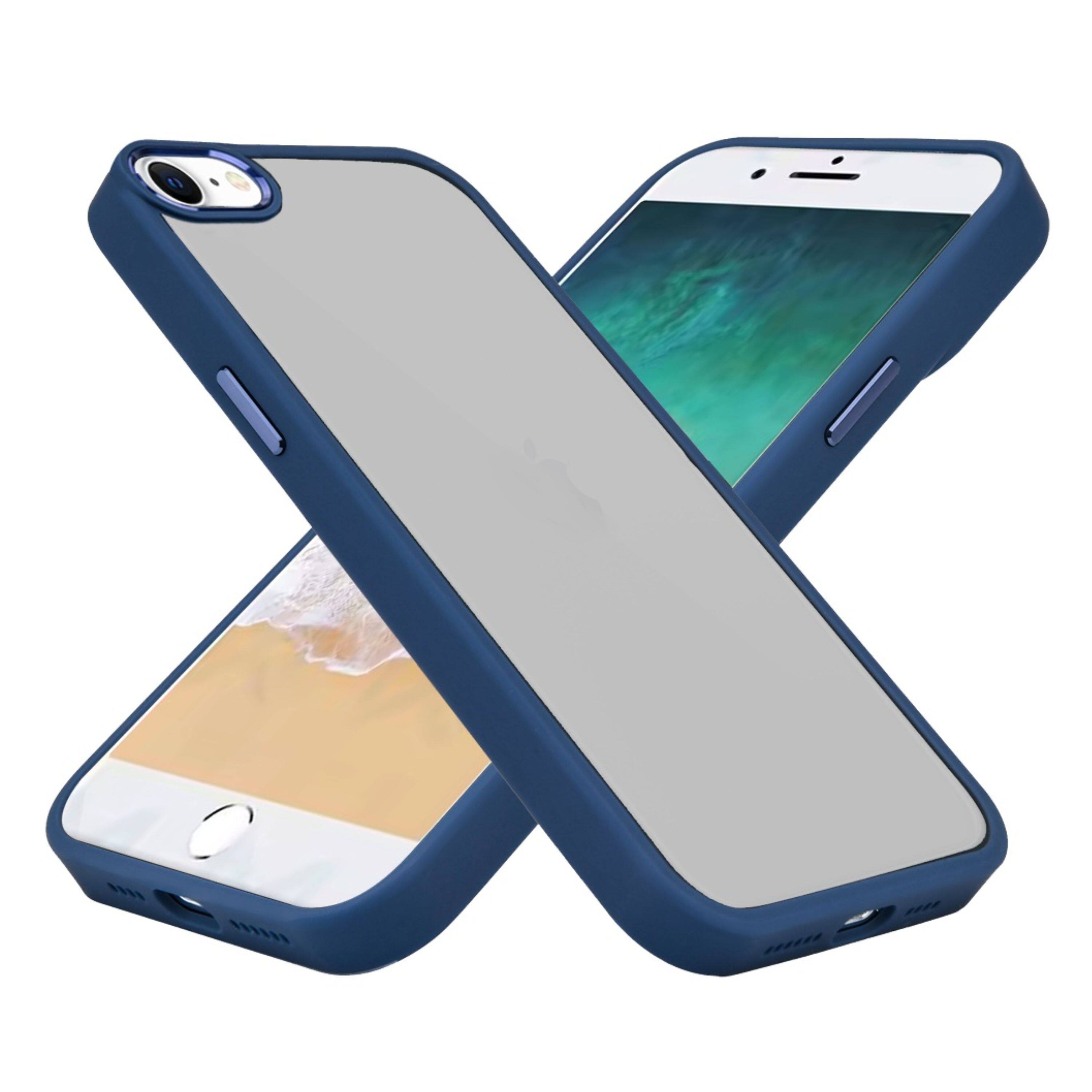 Left. Kitcheniva - Raised Camera Bezel Metallic Buttons Phone Case With Tempered Glass For iPhone 16e/17e Blue - Blue.