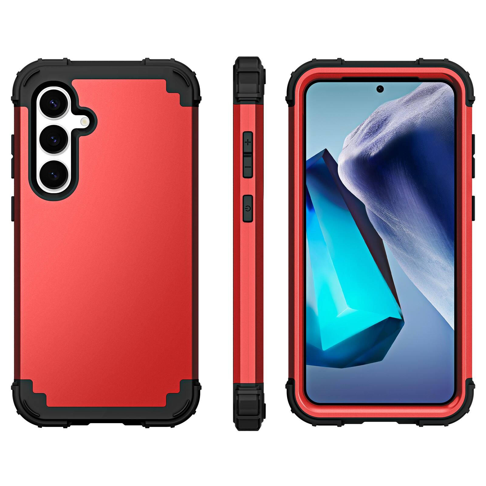 Alt View 1. Dteck - Rugged Case for Samsung Galaxy S25,Shockproof Soft Silicone Bumper Hard PC Back Cover,3-Layers Protective Shell - Red.