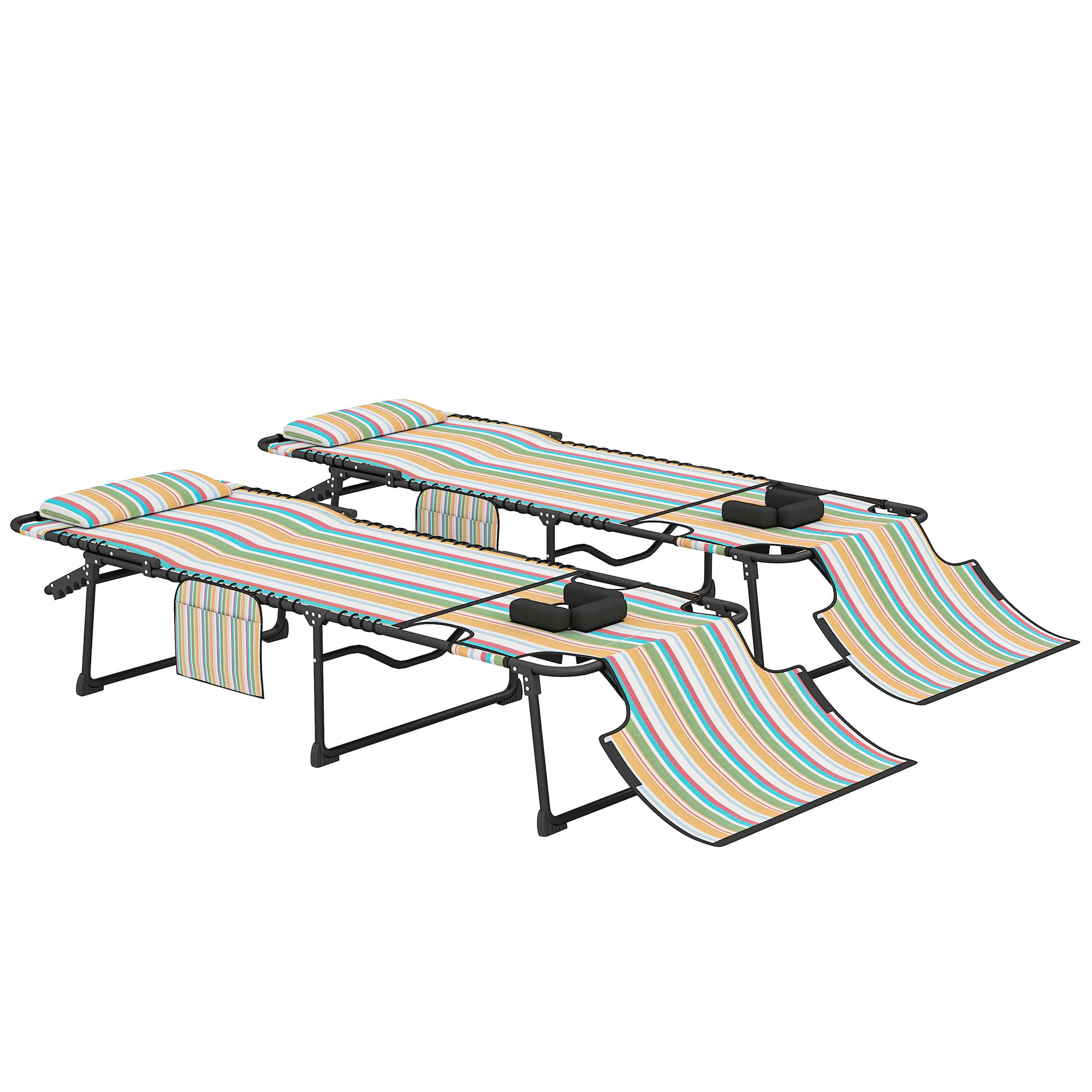Outsunny - Piece Folding Chaise Lounge Pool Chairs with 5-level Reclining Back, Reading Hole, Side Pocket - Rainbow Striped