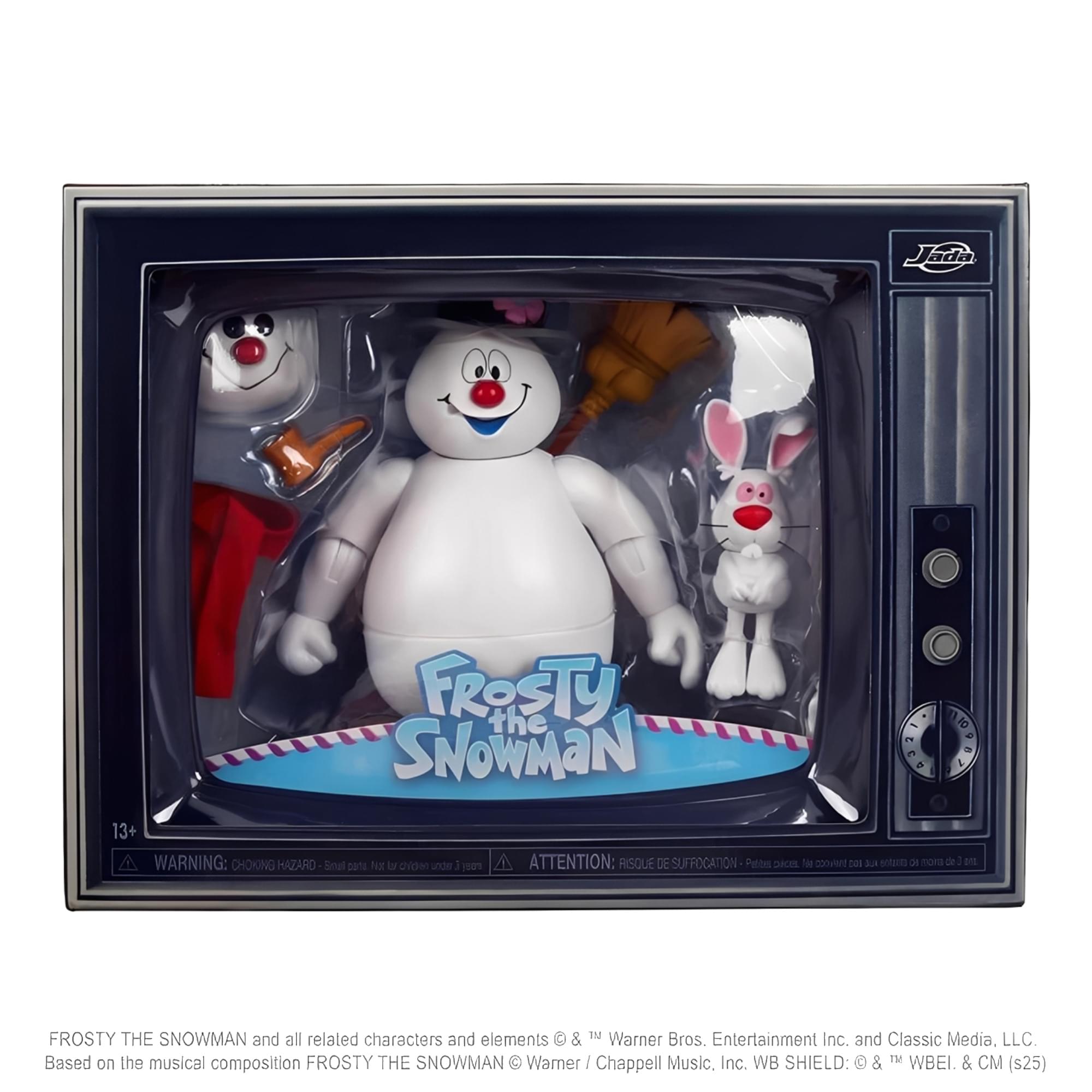 Jada FROSTY the SNOWMAN  
13+ WARNING: CHOKING HAZARD - Small parts. Not for children under 3 years.  
ATTENTION: RISQUE DE SUFFOCATION - Petites pièces. Ne convient pas aux enfants de moins de 3 ans.  

FROSTY THE SNOWMAN and all related characters and elements © & ™ Warner Bros. Entertainment Inc. and Classic Media, LLC.  
Based on the musical composition FROSTY THE SNOWMAN © Warner / Chappell Music, Inc.  
WB SHIELD: © & ™ WBEI. & CM (s25)
