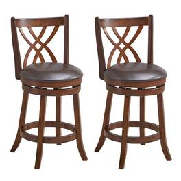 Pefilos - 360° Swivel Counter Height Chairs Set of 2 with PU Leather Cushioned Seat and Footrests-26 inches, Bar Height Stools - Brown
