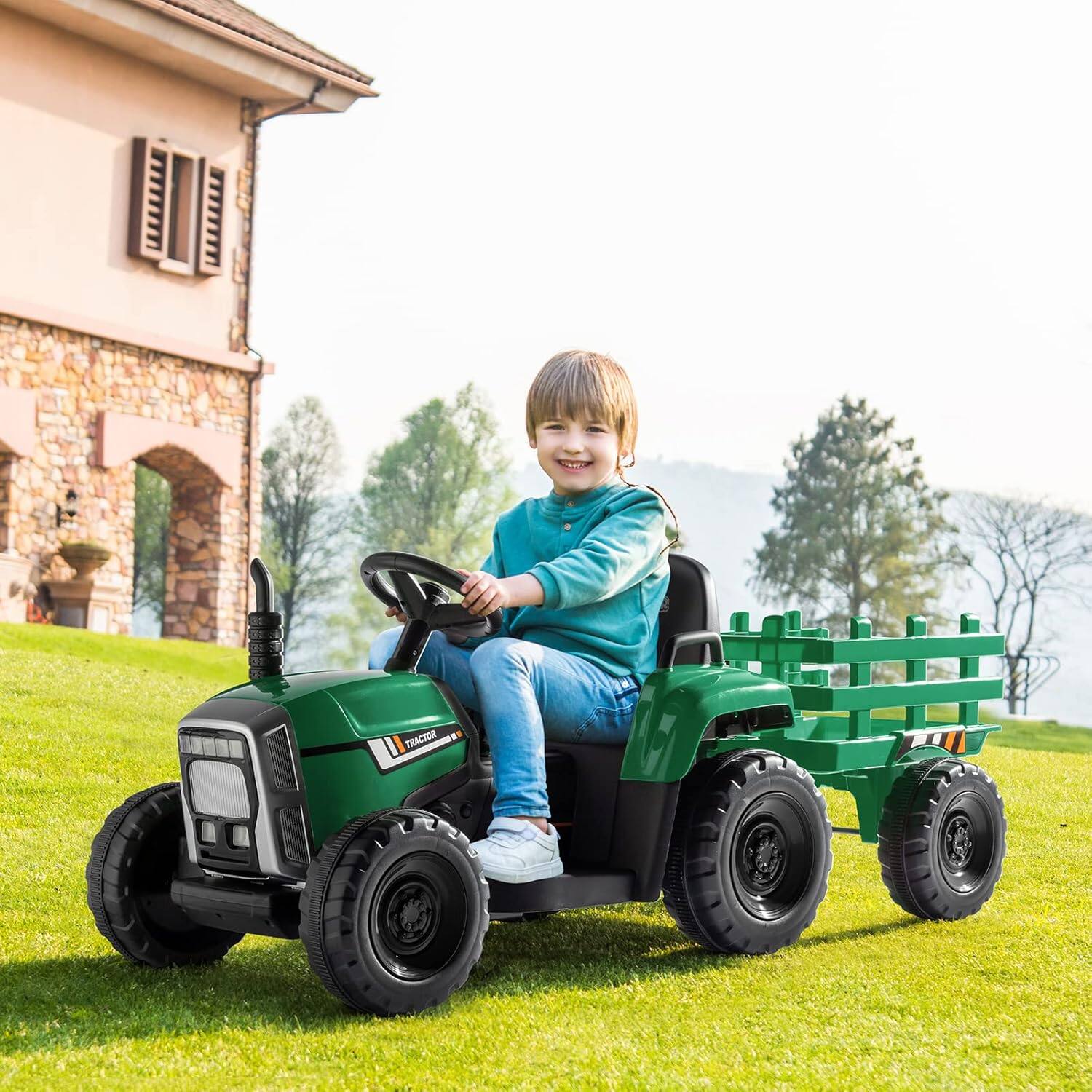 Alt View 1. Winado - Ride on Tractor with Remote Control, 25W Motors Electric Tractor with Trailer for Toddler, 12V Battery Powered - Green.
