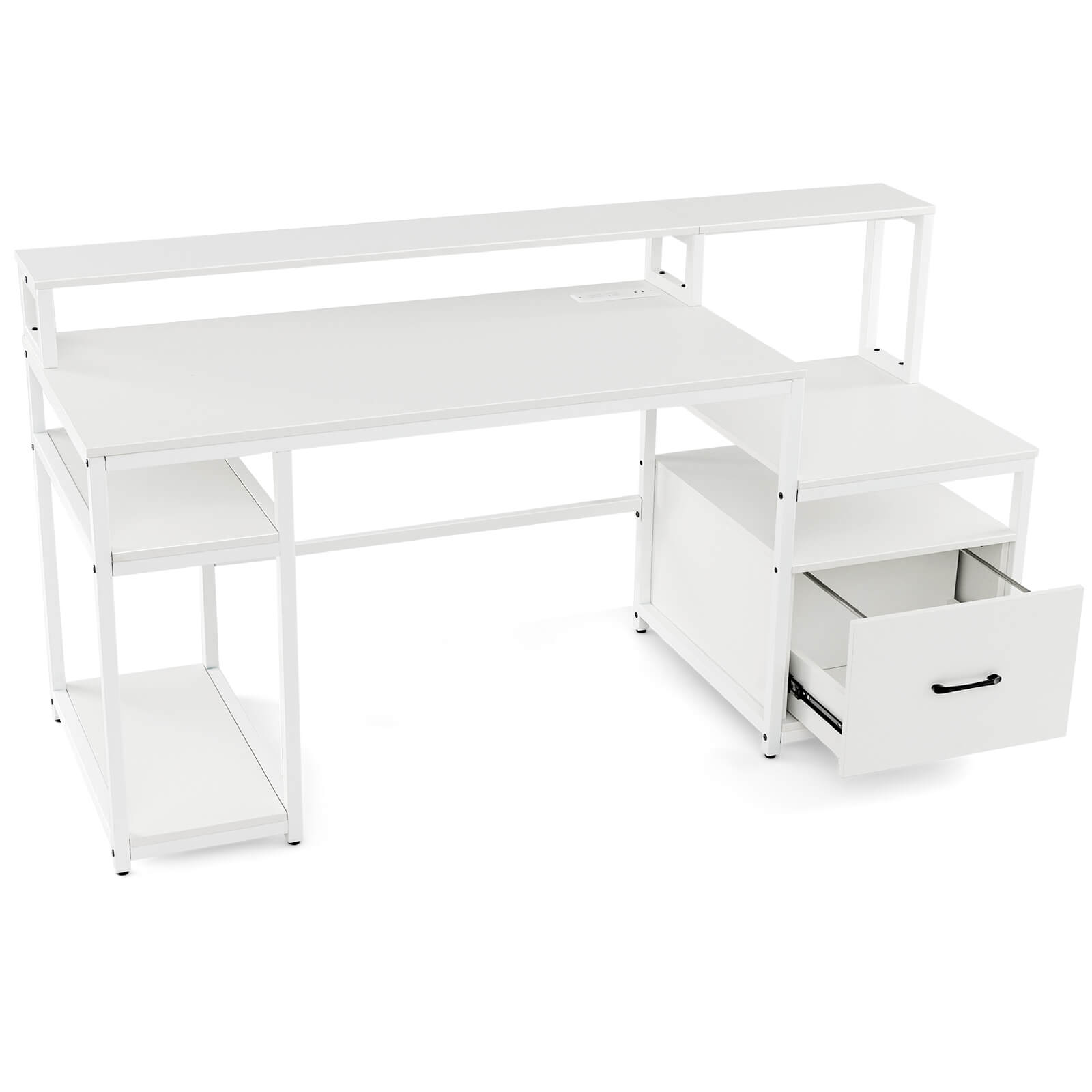 Angle. Costway - Costway 66" Computer Workstation with Monitor Stand CPU Stand Printer Shelf & File Drawer - White.