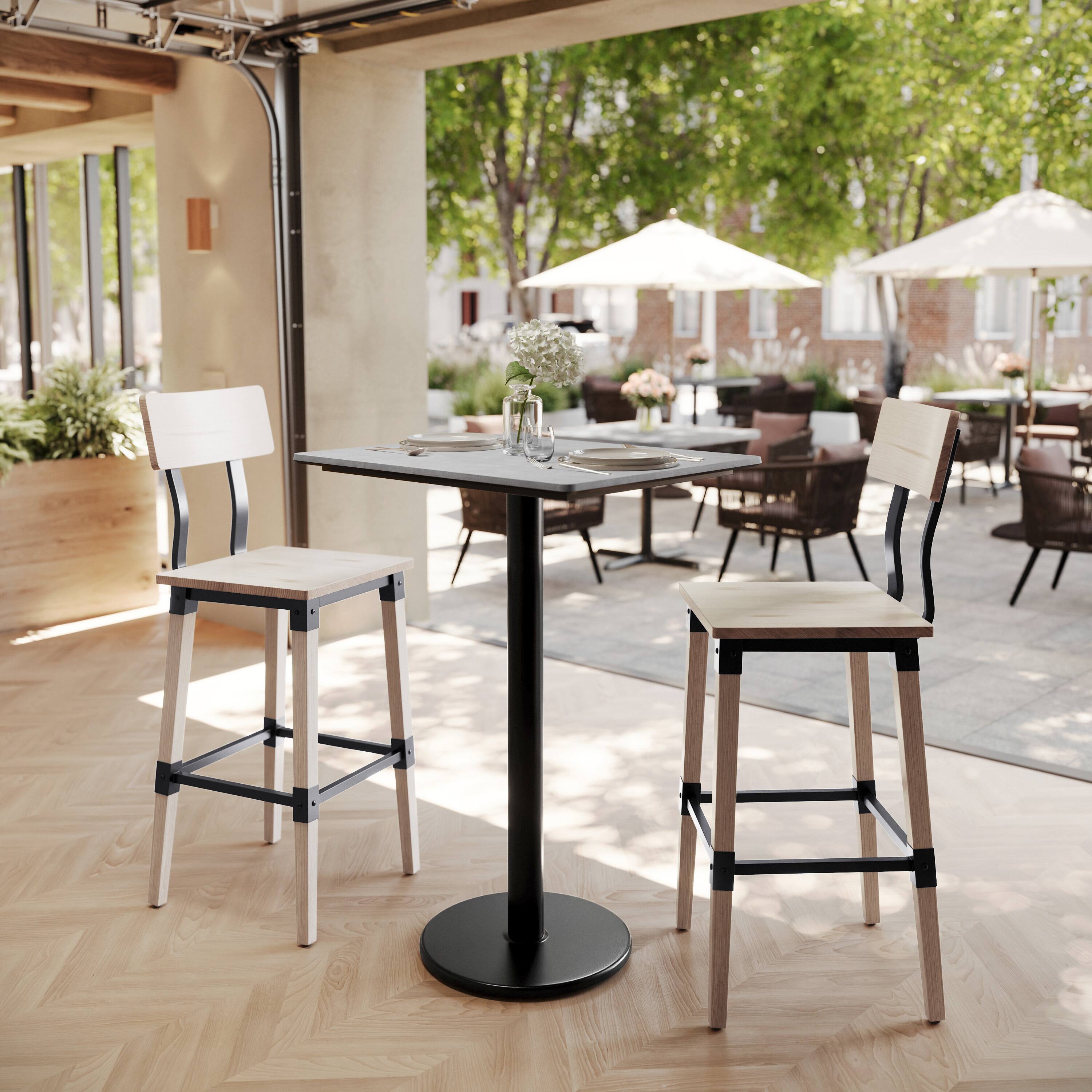 Alt View 1. Emma + Oliver - PureShield Tabletop with Seam-Free Surface Innovation and Bar Height Base - Gray Faux Concrete/Black Base.