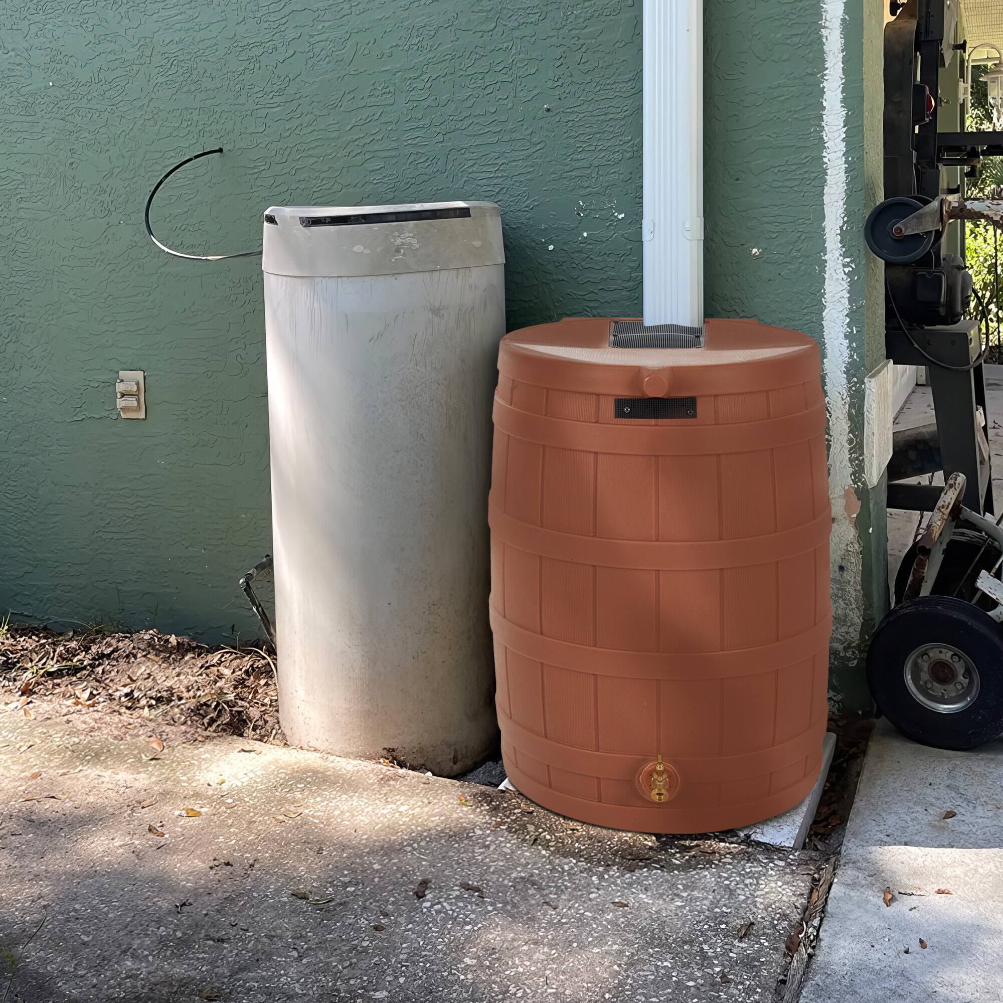 Alt View 2. Good Ideas - Good Ideas Rain Wizard 50 Gal Plastic Rain Barrel, Terra Cotta & 50' Soaker Hose.