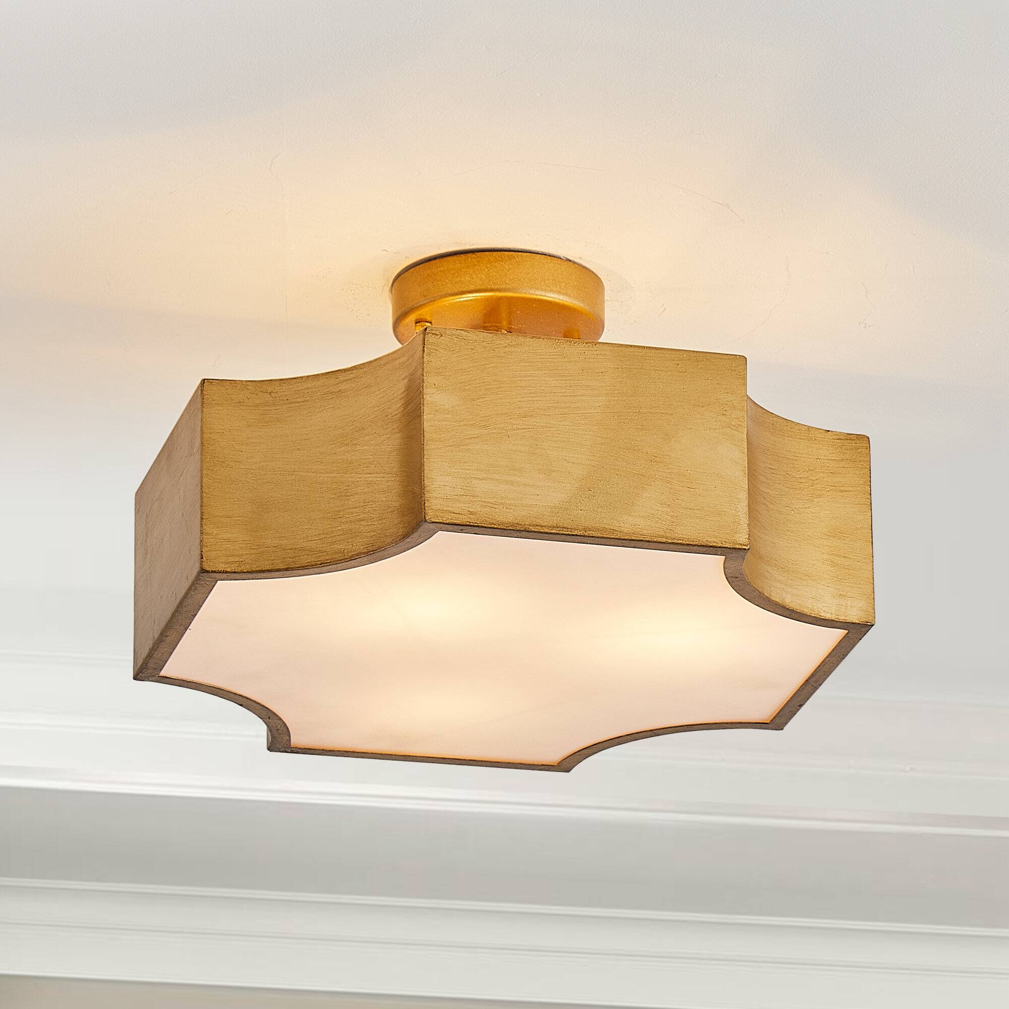 Back. Parrot Uncle - Gold Metal 3-Light Semi-Flush Mount Ceiling Light - Gold.