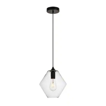 Front. Living District - Placido Collection Pendant D9.4 H10.8 Lt:1 Black and Clear Finish - Black And Clear.