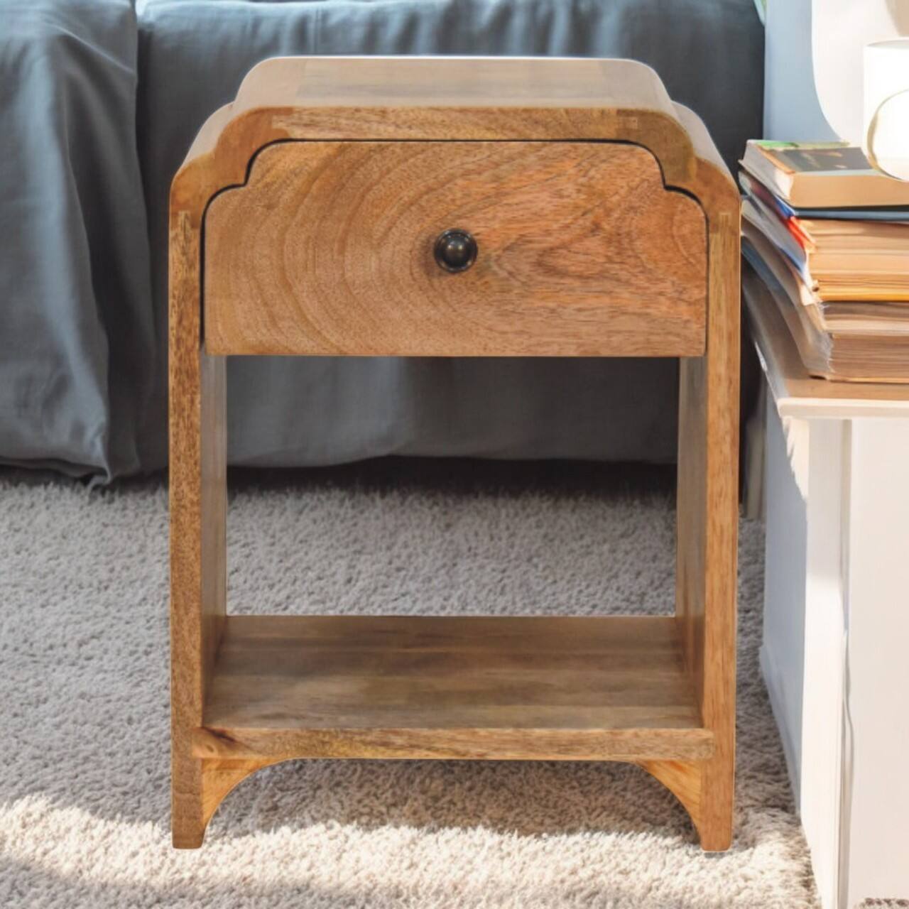 Alt View 6. Artisan Furniture - Artisan Furniture Solid Wood Newton Mini Oak-ish Nightstand with a drawer and open shelf - Oak.