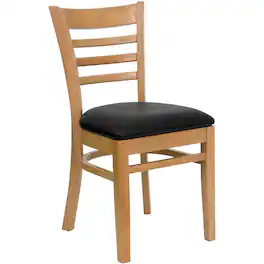 Flash Furniture - HERCULES Series Ladder Back Natural Wood Restaurant Chair - Vinyl Seat - Black