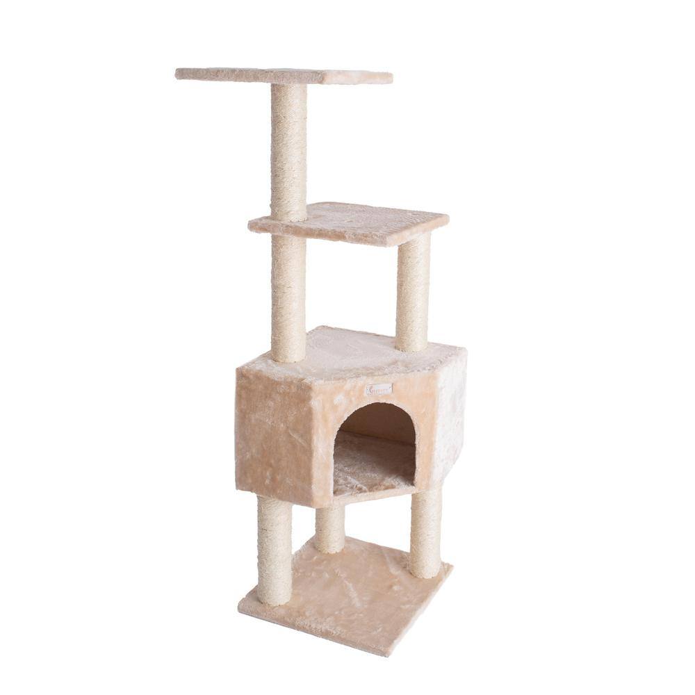 Left. Armarkat - 48Inch Real Wood Cat Tree In Beige With Perch And Playhouse - Beige.