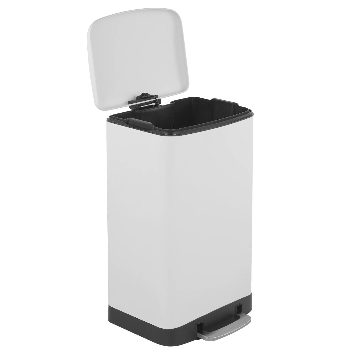Angle. Innovaze - 10.6 Gal./40 Liter Stainless Steel Rectangular Step-on Trash Can for Kitchen - White.