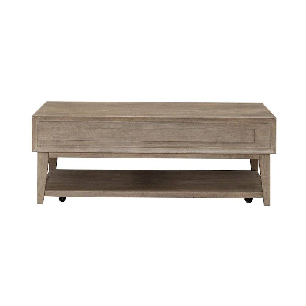Back. Liberty Furniture Industries - Brentwood Cocktail Table with Drawer Storage - Sandstone Oak Wood - Sandstone.