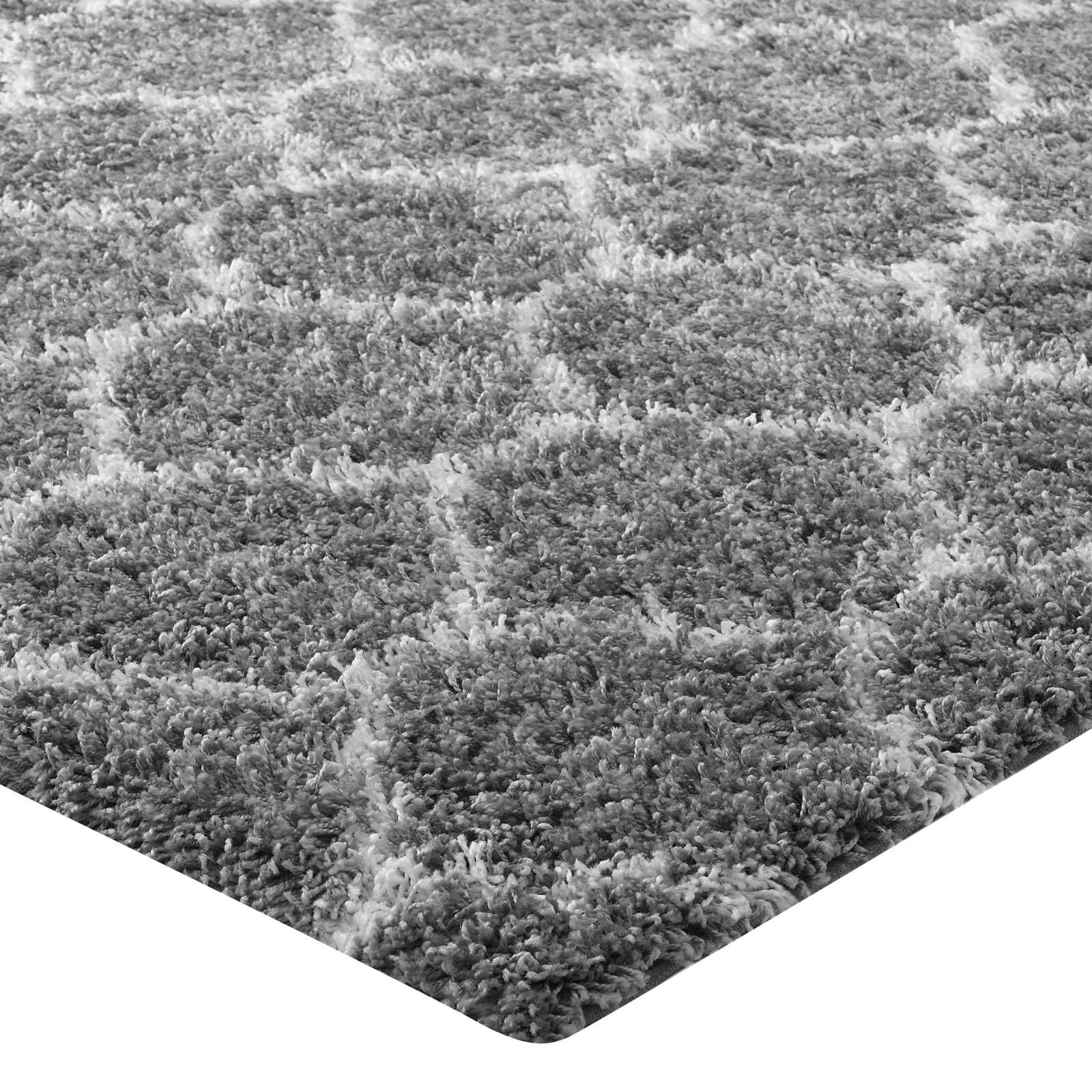 Alt View 2. Modway - Solvea Moroccan Trellis Shag Area Rug - Gray and Ivory.
